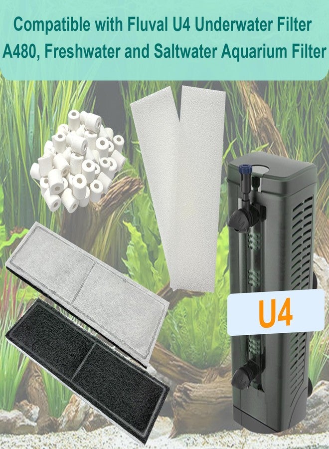 beaufan 9 PCS Aquarium Maintenance Media Replacement for Fluval U4 Underwater Filter A480, Freshwater and Saltwater Aquarium Filter, Includes 4 Foam Pads, 4 Poly Carbon Cartridges and 1 Ceramic Ring - Image 2